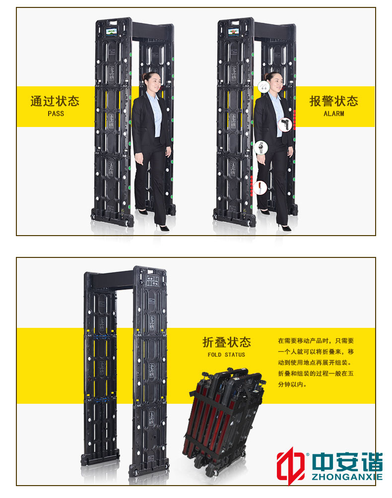 便携式折叠LED物联网金属探测安检门24区6007.S-中安谐科技