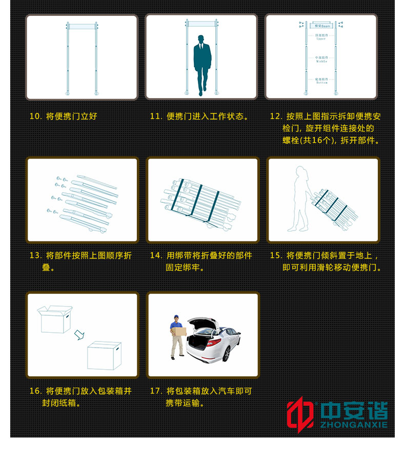 便携式折叠LED物联网金属探测安检门24区6007.S-中安谐科技