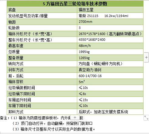 福田五星三轮垃圾车