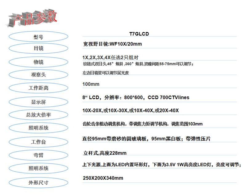 体视显微镜T7GLCD参数