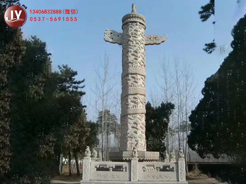 景区花岗岩石龙柱子，公园寺庙走廊石龙柱寓意